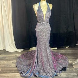 Purple Glitter Pageant Color shift gown Prom Dress Trumpet Mermaid sz 0.